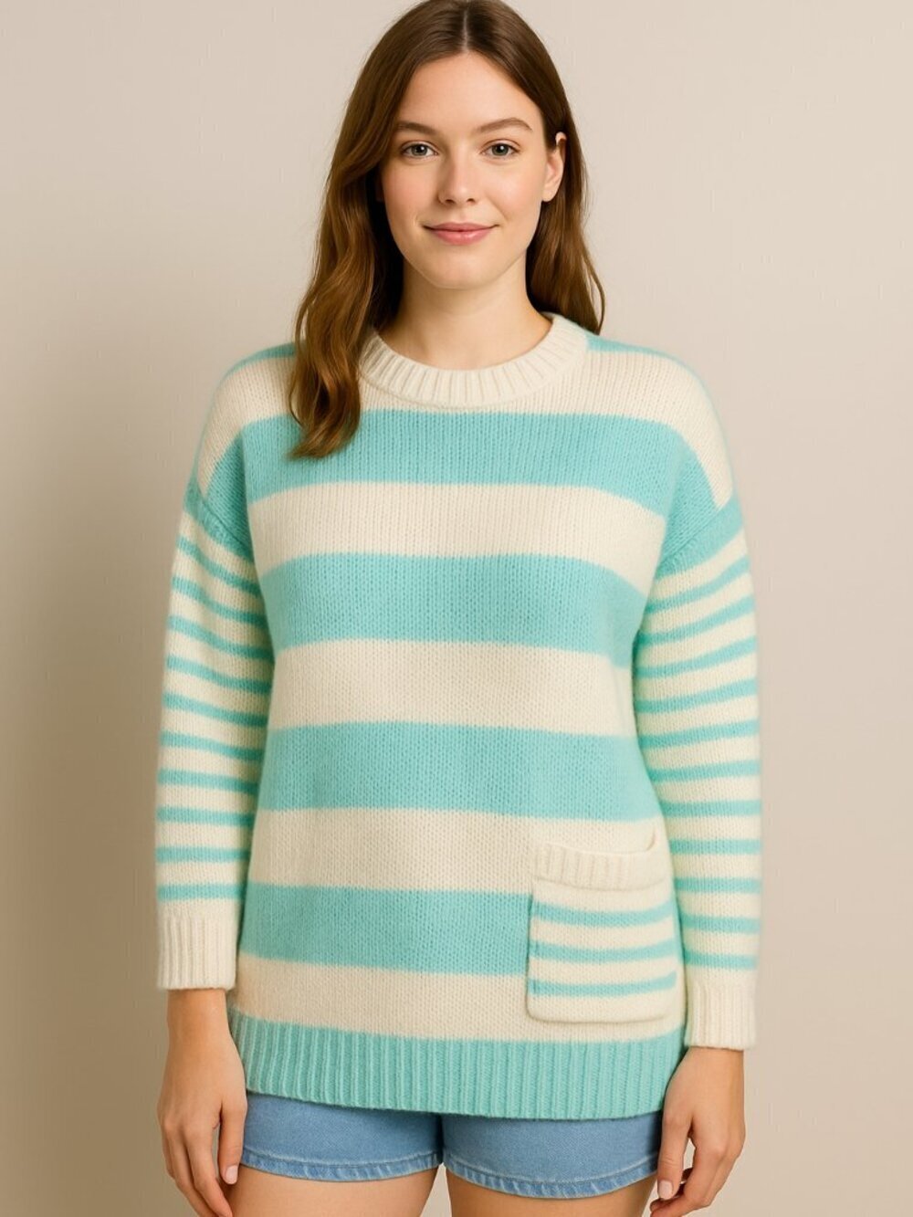 Diane von Furstenberg Stripe Knit Sweater Medium Aqua Cream Vintage